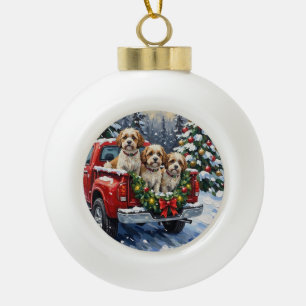 Boule En Céramique Malti-Tzu Camion Rouge de Noël Fêtes