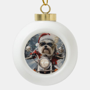 Boule En Céramique Malti Tzu Chien équitation Moto Noël