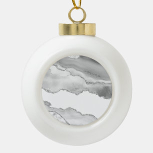 Boule En Céramique Marbre Blanc Gris Agate Simple Paillettes Argentée