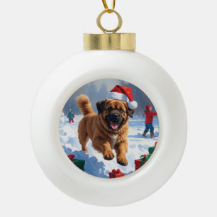 Boule En Céramique Mastiff Tibétain Courant dans la Neige avec un Cha
