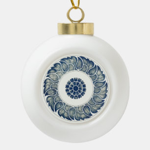 Boule En Céramique Médaillon Chinois : Chinoiserie Bleu Indigo