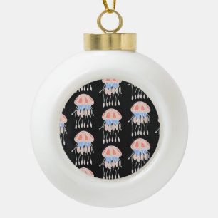 Boule En Céramique Méduse peinte à la main, motif vintage vibrant.