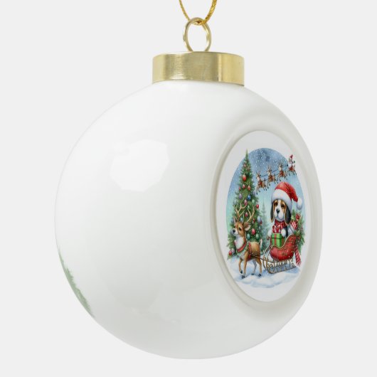BOULE EN CÉRAMIQUE MERRY CHRISTMAS BEAGLE (Gauche)