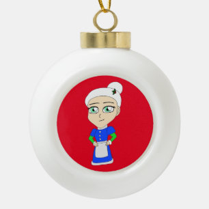 Boule En Céramique Mme Claus chibi en costume bleu