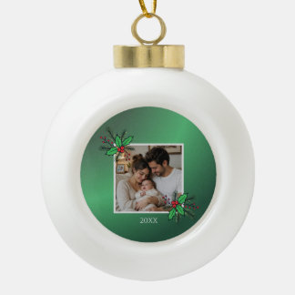 Boule En Céramique Modern Floral Christmas Photo Frame