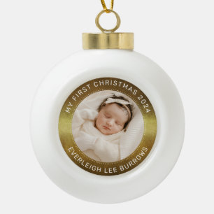 Boule En Céramique Mon premier Noël blanc personnalisé avec photo de