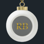 Boule En Céramique Monogramme couleur or gris moderne Ajouter un nom<br><div class="desc">Vous pouvez facilement modifier les polices,  l'image Arrière - plan et la couleur,  caractères de lettre.</div>