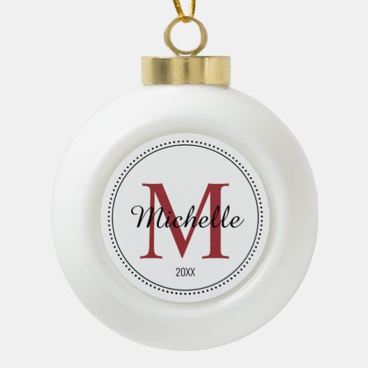 Boule En Céramique Monogramme personnalisé rouge (Devant)