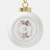 Boule En Céramique Monogramme rose blanc Magnolias Oiseau Gold Frame  (Devant)