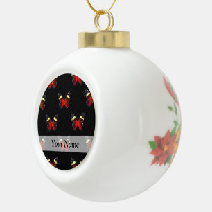 Boule En Céramique Motif papillon rouge et noir