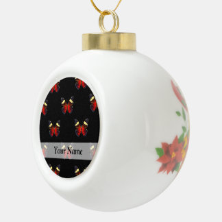 Boule En Céramique Motif papillon rouge et noir