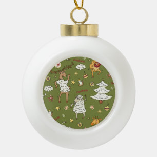 Boule En Céramique Moutons de Noël : Illustration Vintage animale.