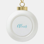 Boule En Céramique Name Calligraphy Script Plain Simple White Blue (Devant)