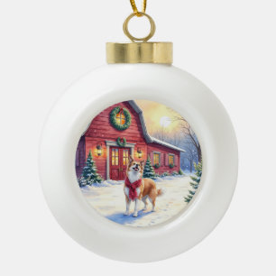 Boule En Céramique Noël à la ferme de campagne avec un Border Collie