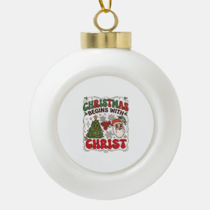 Boule En Céramique Noël Commence Christ Père Noël Arbre Flocon de Nei