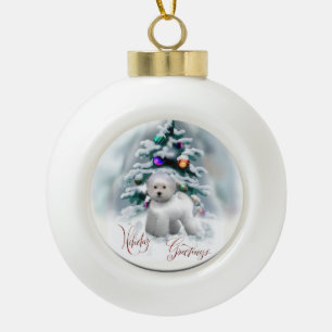 Boule En Céramique Noël de Bichon Frise