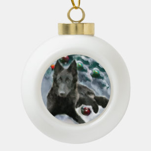 Boule En Céramique Noël du chien de berge belge