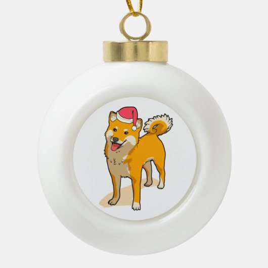 Boule En Céramique Noël du chien de Shiba Inu Santa Claus (Devant)