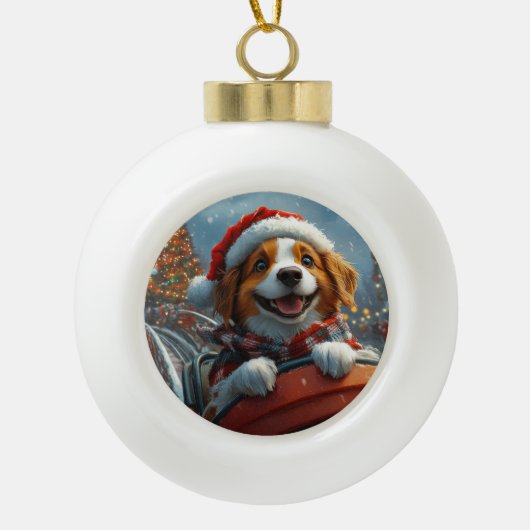 Boule En Céramique Noël du chien espagnol breton (Devant)