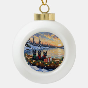 Boule En Céramique Noël en bateau avec un Terrier Écossais