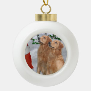 Boule En Céramique Noël Golden Retriever