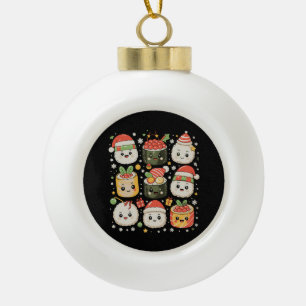 Boule En Céramique Noël Kawaii Sushi Père Noël Cuisine Japonaise Xmas
