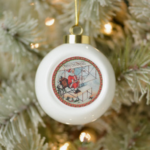 Boule En Céramique Noël Père Noël pilotant un vieil avion