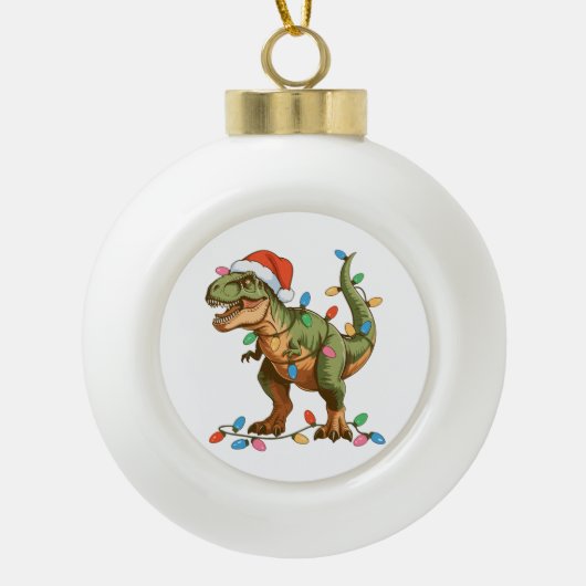 Boule En Céramique Noël T Rex Dinosaur Xmas Dino Tyrannosaurus (Devant)
