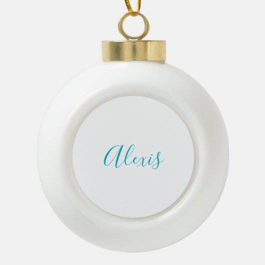 Boule En Céramique Nom Calligraphie Script Plain Simple Blanc Bleu (Devant)