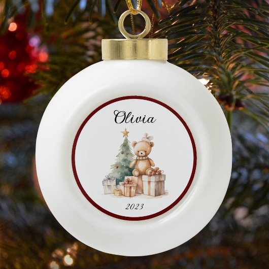 Boule En Céramique Nom mignon Noël Teddy