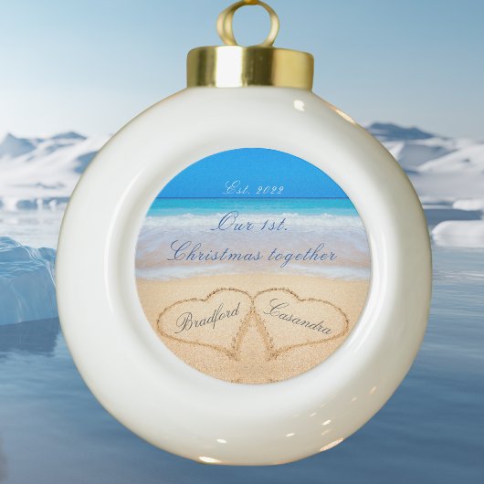 Boule En Céramique Notre 1er Noël Ensemble. Noms des couples dans le