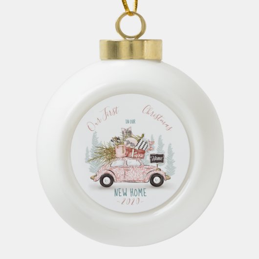 Boule En Céramique Notre premier Noël dans notre nouvelle voiture d'a (Devant)