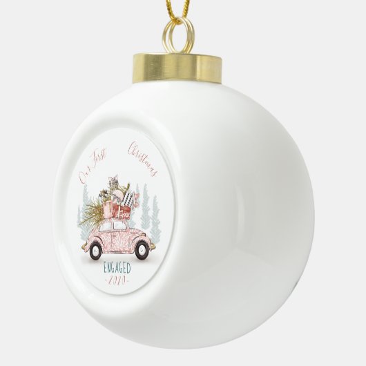 Boule En Céramique Notre première voiture d'aquarelle de Noël engagée (Droite)
