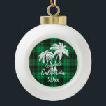 Boule En Céramique Oceanside California Beach Palm Tree Green Plaid<br><div class="desc">Oceanside Beach California Beach Palm Tree Green Plaid Ornement</div>