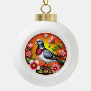 Boule En Céramique Oiseau Coloré Perché Parmi des Fleurs Vibrantes