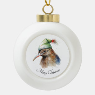 Boule En Céramique Oiseau Kiwi mignon en Casquette elfe de Noël, cout