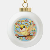 Boule En Céramique Oiseaux mignons et heureux parmi les fleurs du pri (Devant)