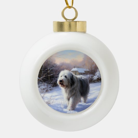 Boule En Céramique Old English Sheepdog Laisser neiger Noël (Devant)