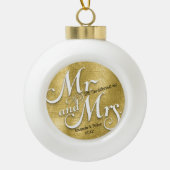 Boule En Céramique Or moderne notre premier Noël photo fraîche  (Devant)