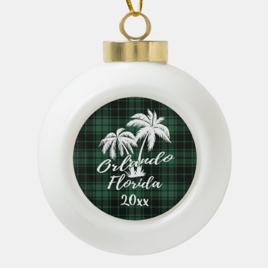 Boule En Céramique Orlando Florida Palm Tree Green Plaid (Devant)