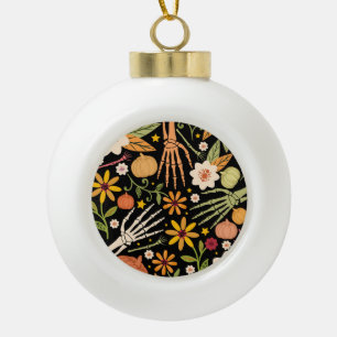 Boule En Céramique Os d'Halloween, motif floral sans couture.