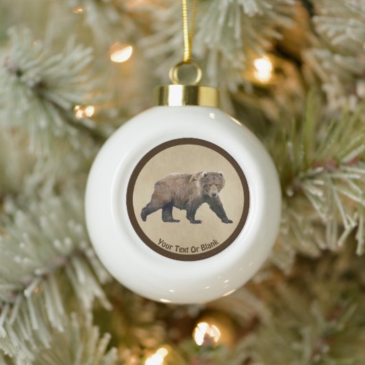 Boule En Céramique Ours Kodiak Sur Papier Ancien (Arbre)