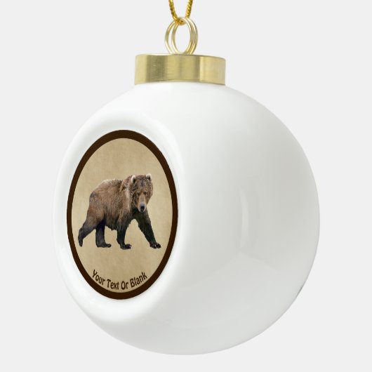 Boule En Céramique Ours Kodiak Sur Papier Ancien (Droite)