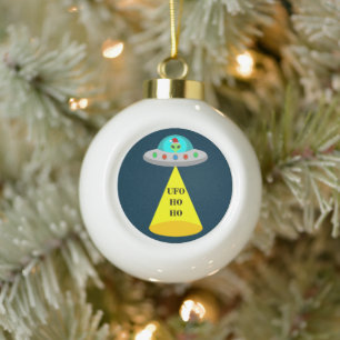 Boule En Céramique OVNI de Noël Ho Ho Alien soucoupe volante