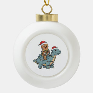Boule En Céramique Pain d'épice à cheval sur un dinosaure Santa Noël