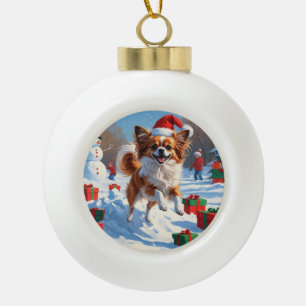 Boule En Céramique Papillon Chien courant dans la neige avec Casquett