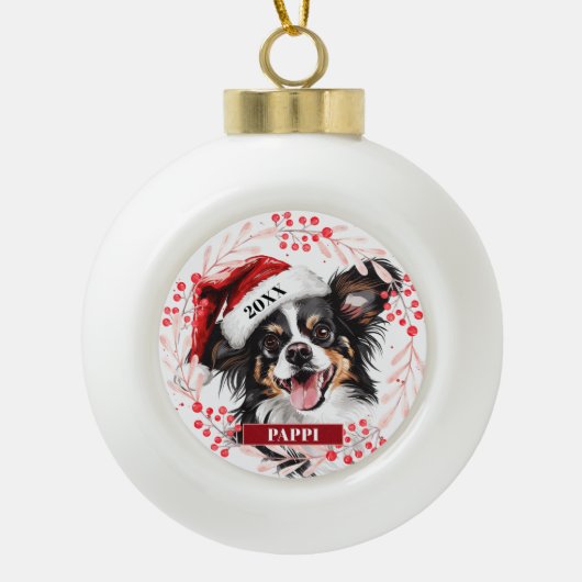 Boule En Céramique Papillon Chien dans l'ornement de Noël de Noël de (Devant)