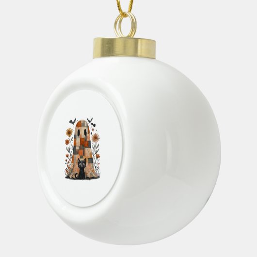 Boule En Céramique Patchwork Halloween Fantôme et chat, Retro Éffraya (Droite)