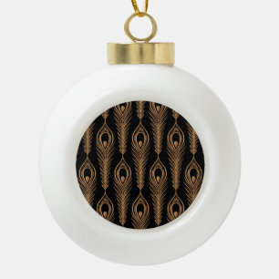 Boule En Céramique Peacock Feathers, Luxury Oriental Motif.