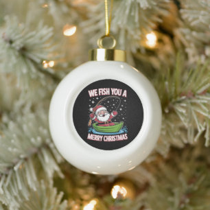 Boule En Céramique Pêcheur de Noël Pêche Funny Cool Père Noël